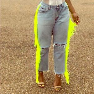 Neon fringe pants
